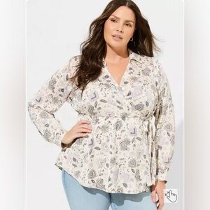 Torrid Stripe Satin Collared Surplice Blouse